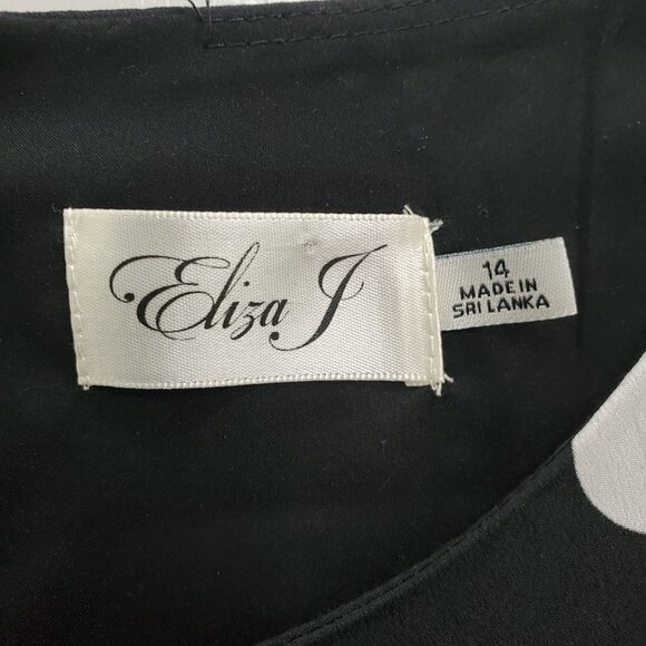 Eliza J Women's Crepe De Chine Black + White Polka Dot Shift Dress Plus Size 14 - Picture 2 of 7